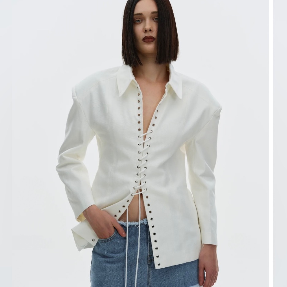 Source Unknown Ivory Lace-Up Blouse
